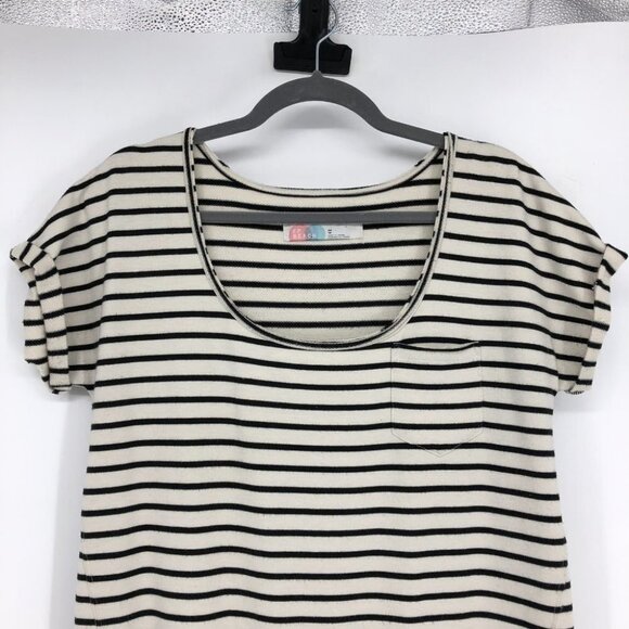 Free People Beach Striped ShortSleeve RoundNeck Top w Black Ruffle Peplum Hem XS - Picture 4 of 14
